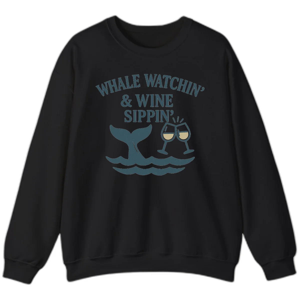 Whale Watchin' & Wine Sippin' Sweatshirt in Black