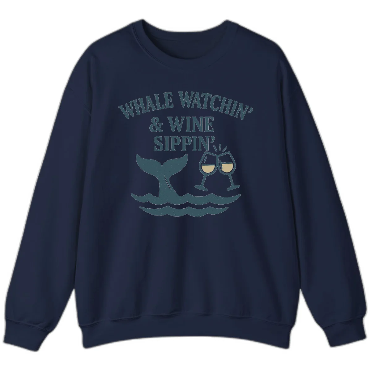 Whale Watchin' & Wine Sippin' Sweatshirt in Navy