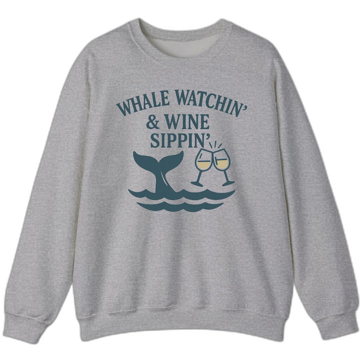 Whale Watchin' & Wine Sippin' Sweatshirt in Sport Grey