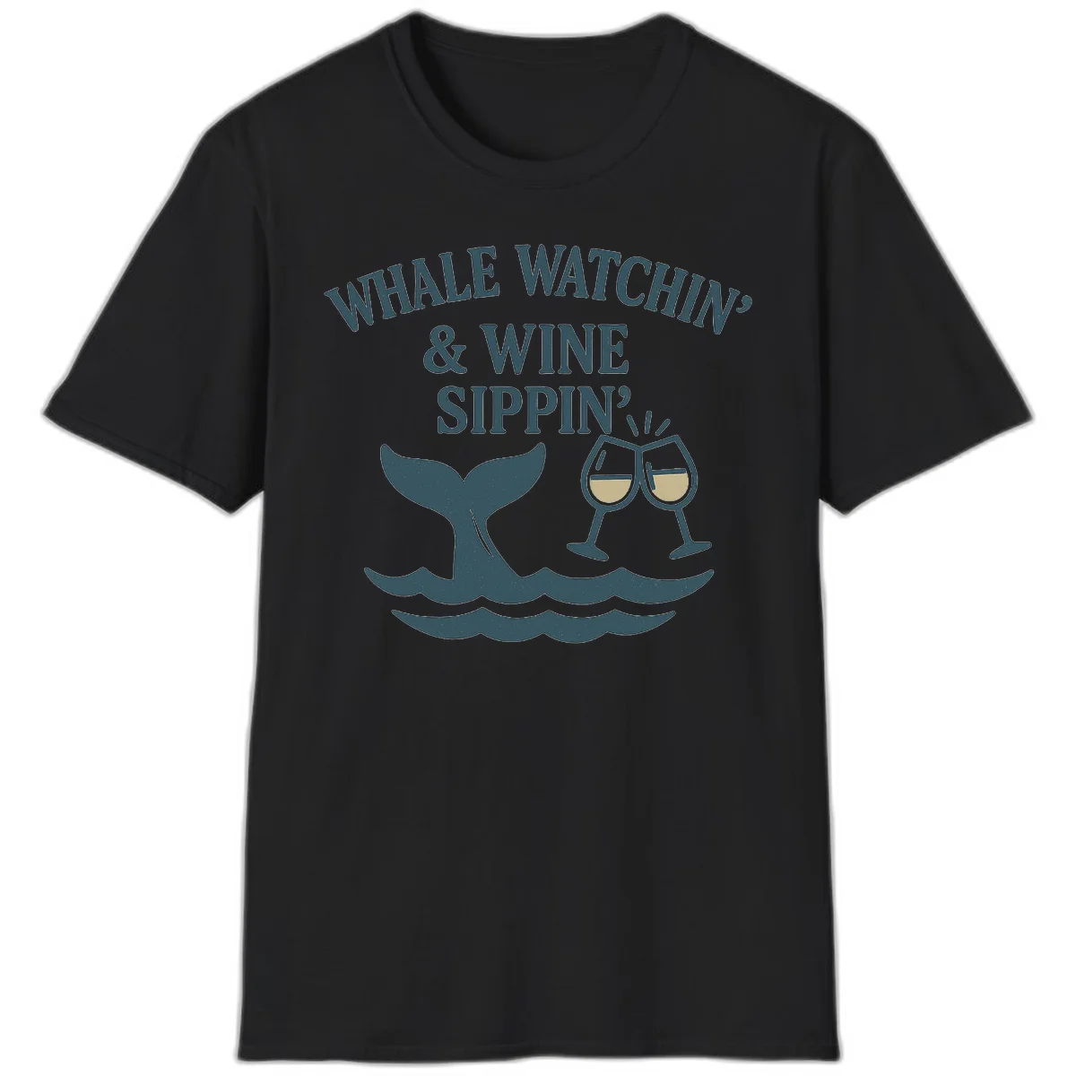 Whale Watchin' & Wine Sippin' T-Shirt in Black