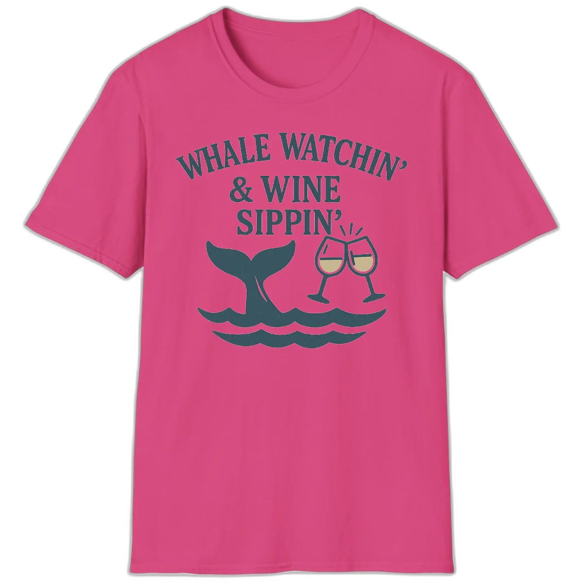 Whale Watchin' & Wine Sippin' T-Shirt in Heliconia
