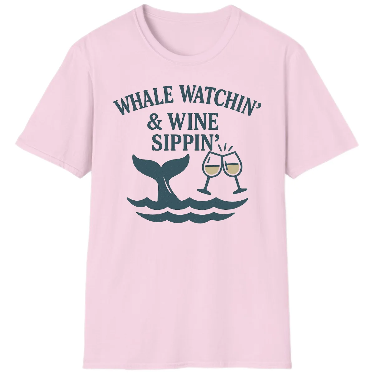 Whale Watchin' & Wine Sippin' T-Shirt in Light Pink