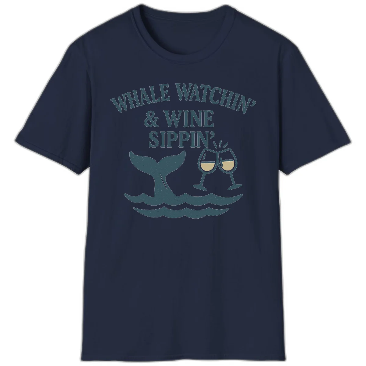 Whale Watchin' & Wine Sippin' T-Shirt in Navy