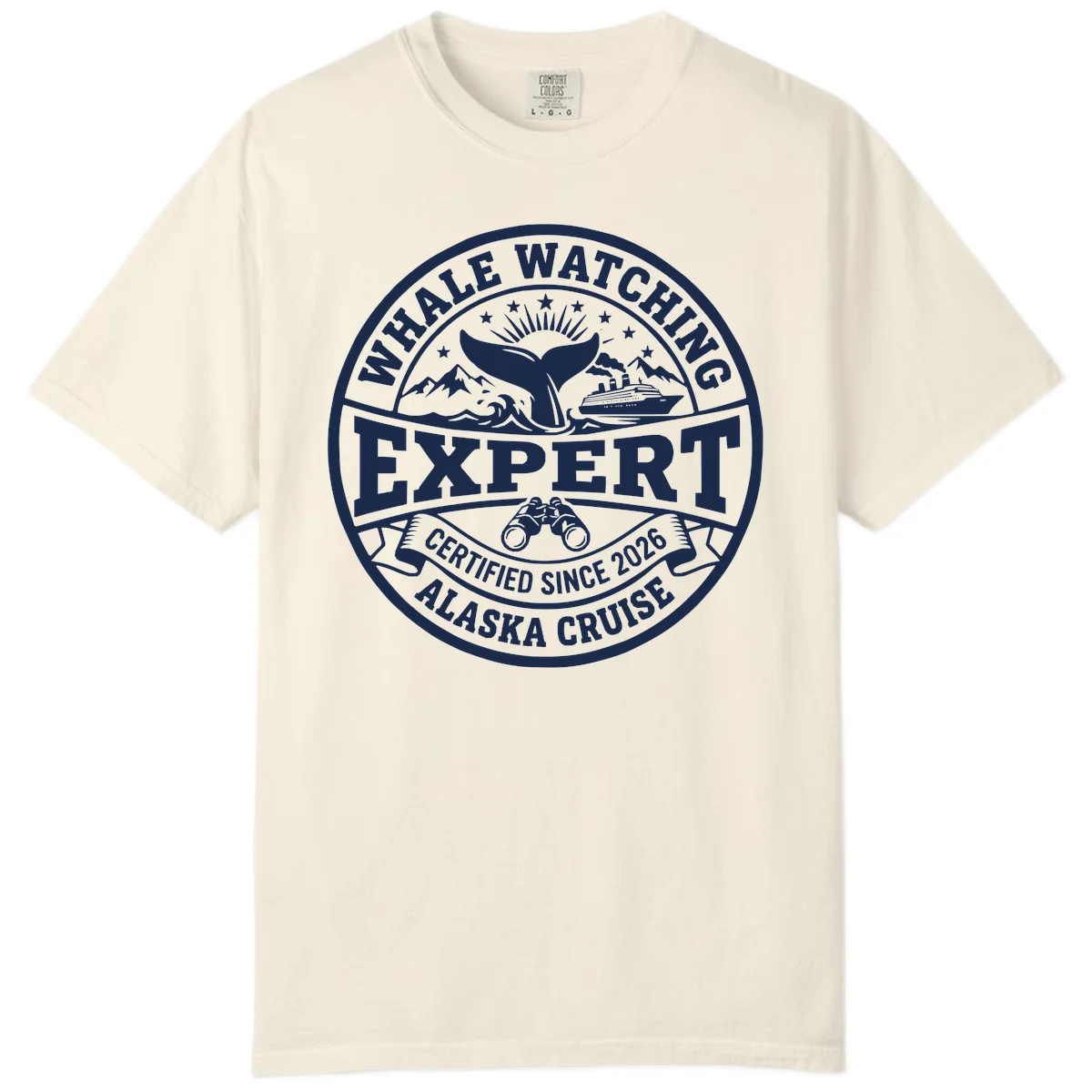 Whale Watching Expert Alaska Cruise Badge Comfort Color in Ivory