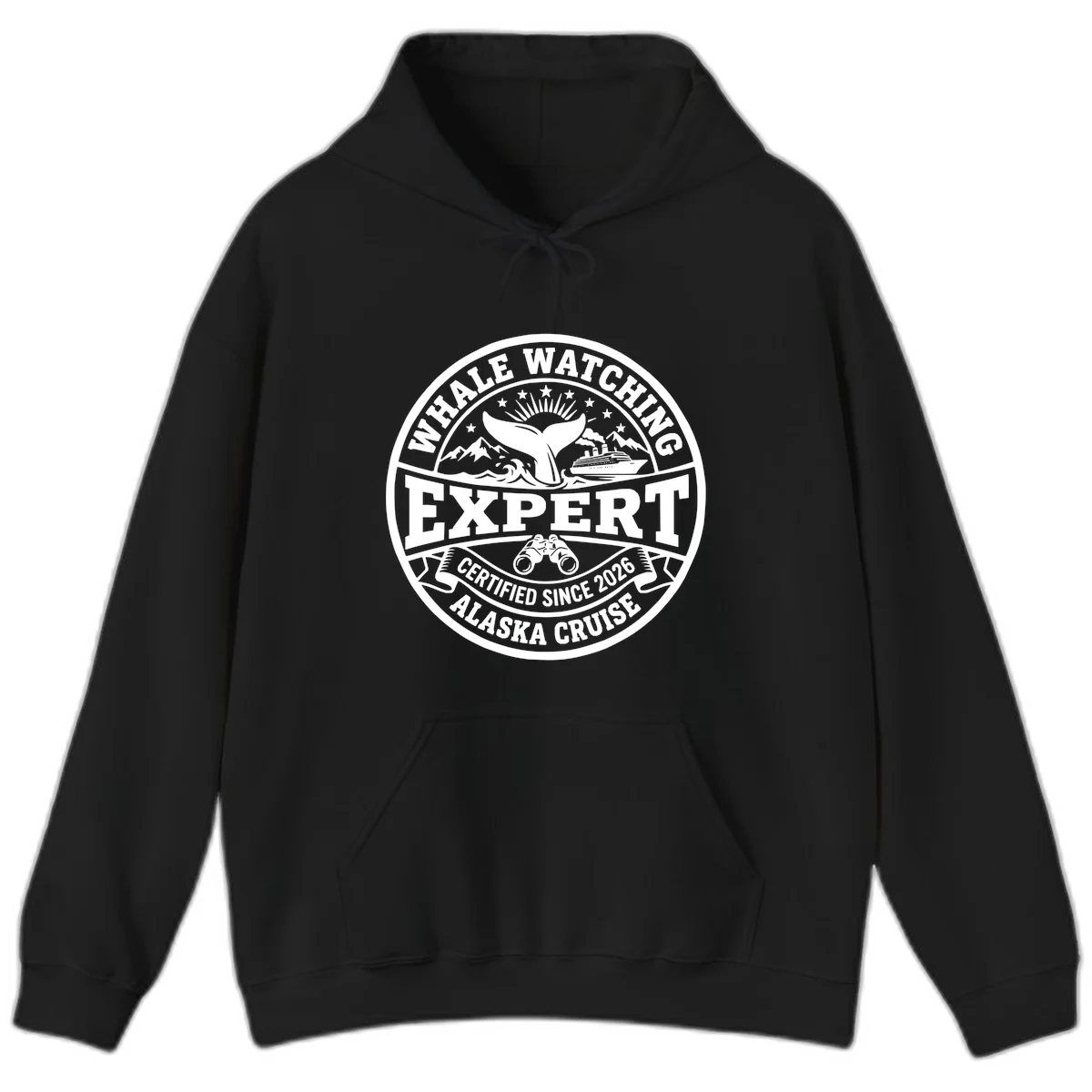 Whale Watching Expert Alaska Cruise Badge Hoodie in Black