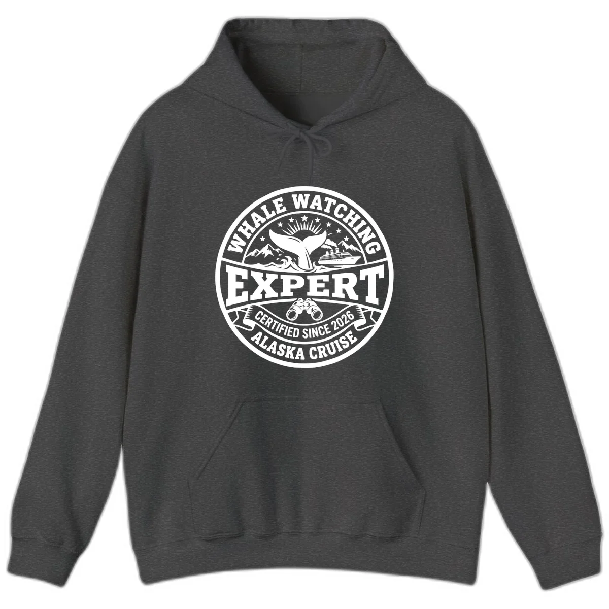 Whale Watching Expert Alaska Cruise Badge Hoodie in Dark Heather