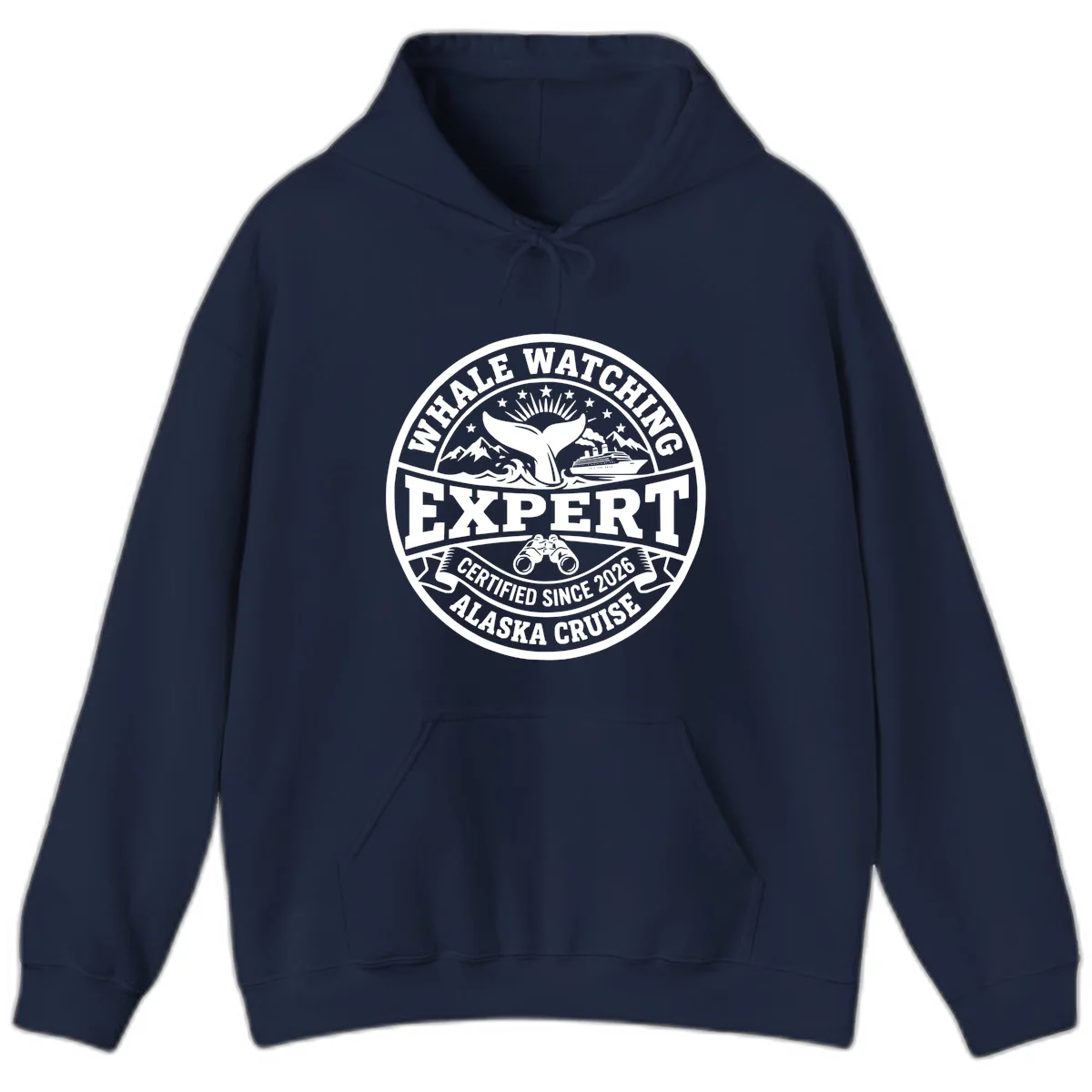 Whale Watching Expert Alaska Cruise Badge Hoodie in Navy
