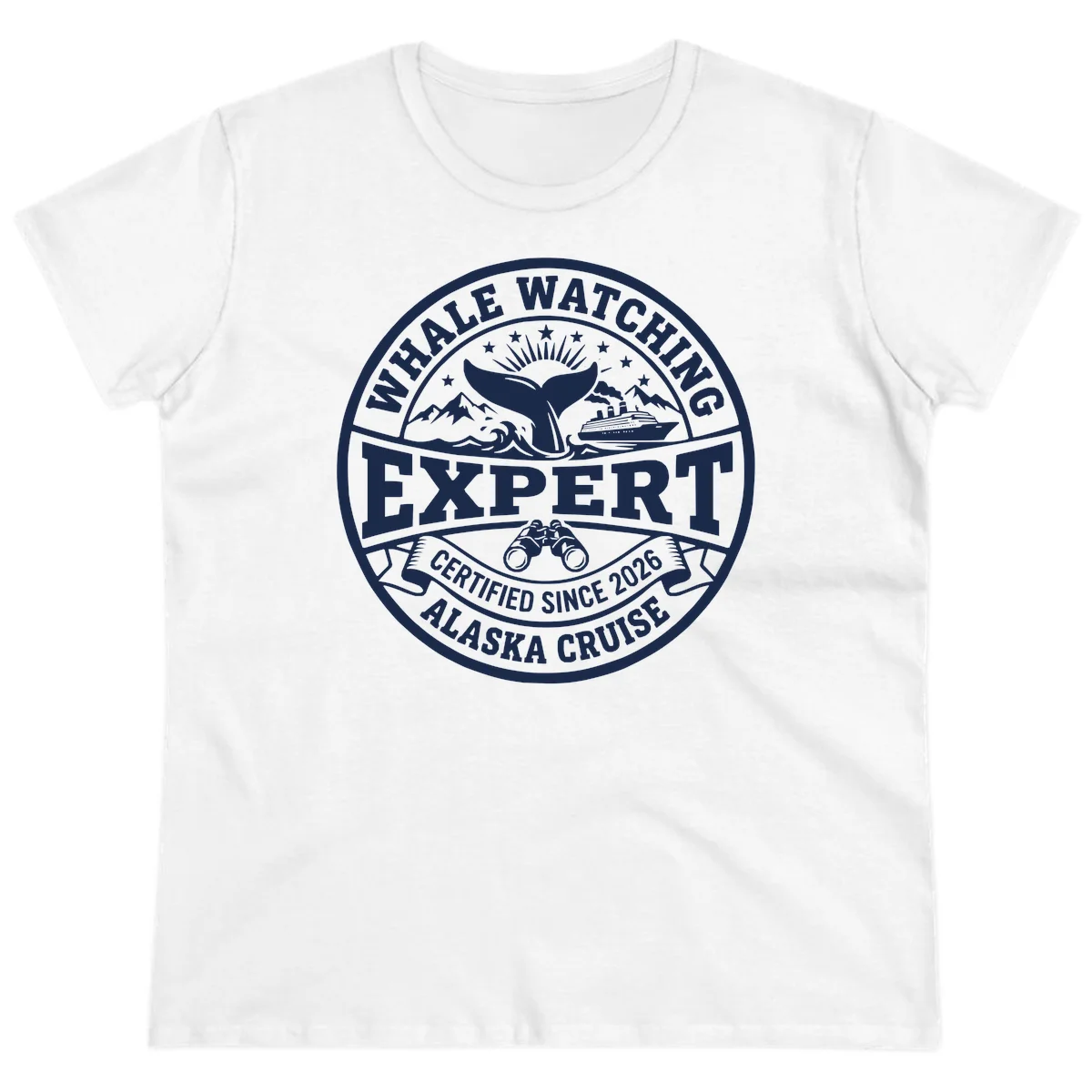 Whale Watching Expert Alaska Cruise Badge Ladies Tee in White