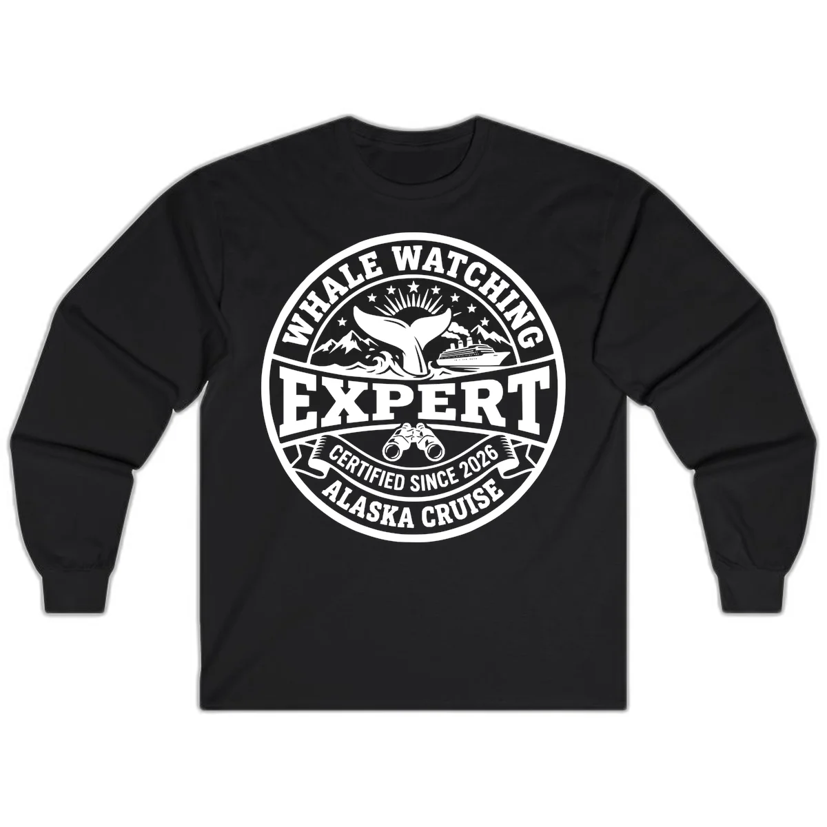 Whale Watching Expert Alaska Cruise Badge Long Sleeve in Black