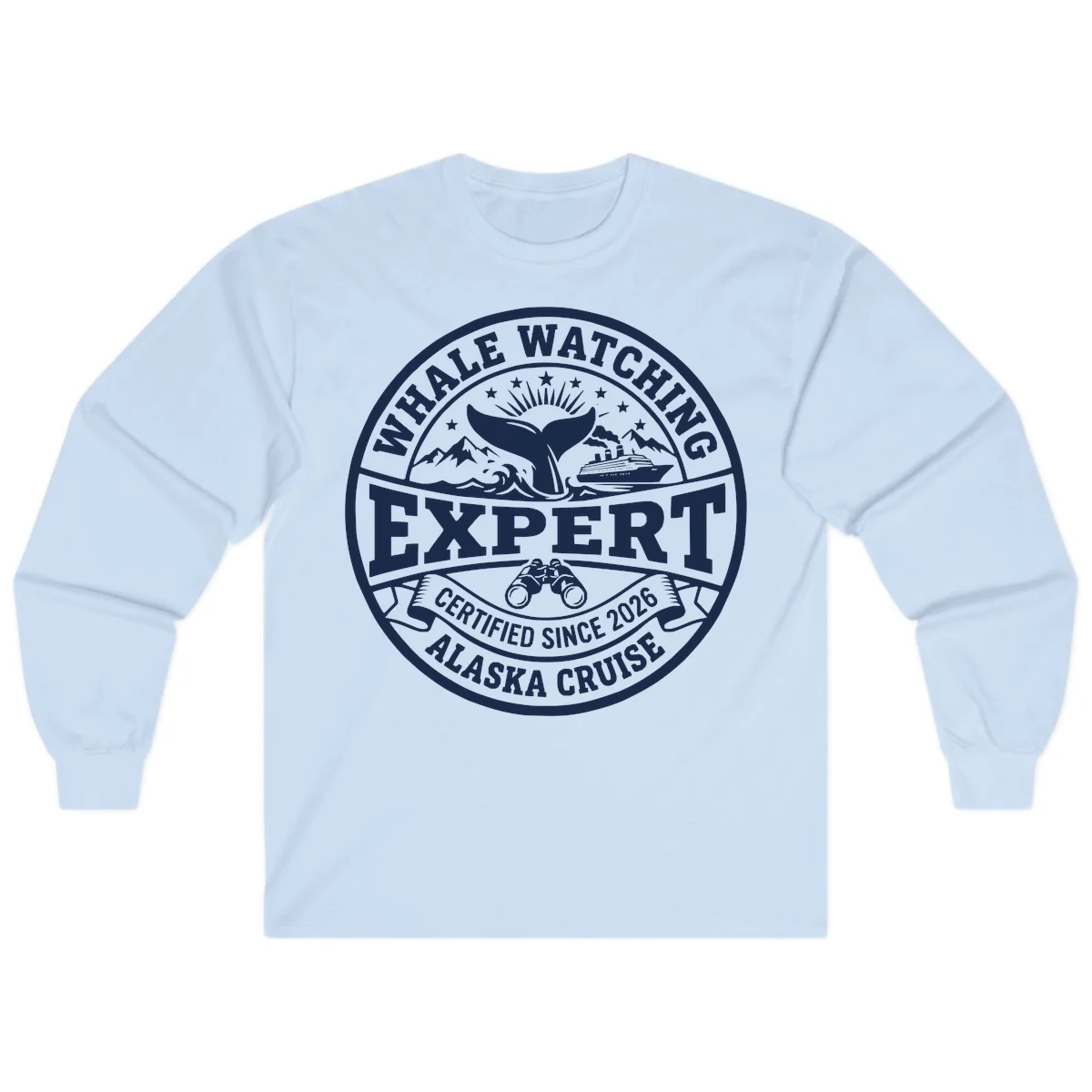 Whale Watching Expert Alaska Cruise Badge Long Sleeve in Light Blue