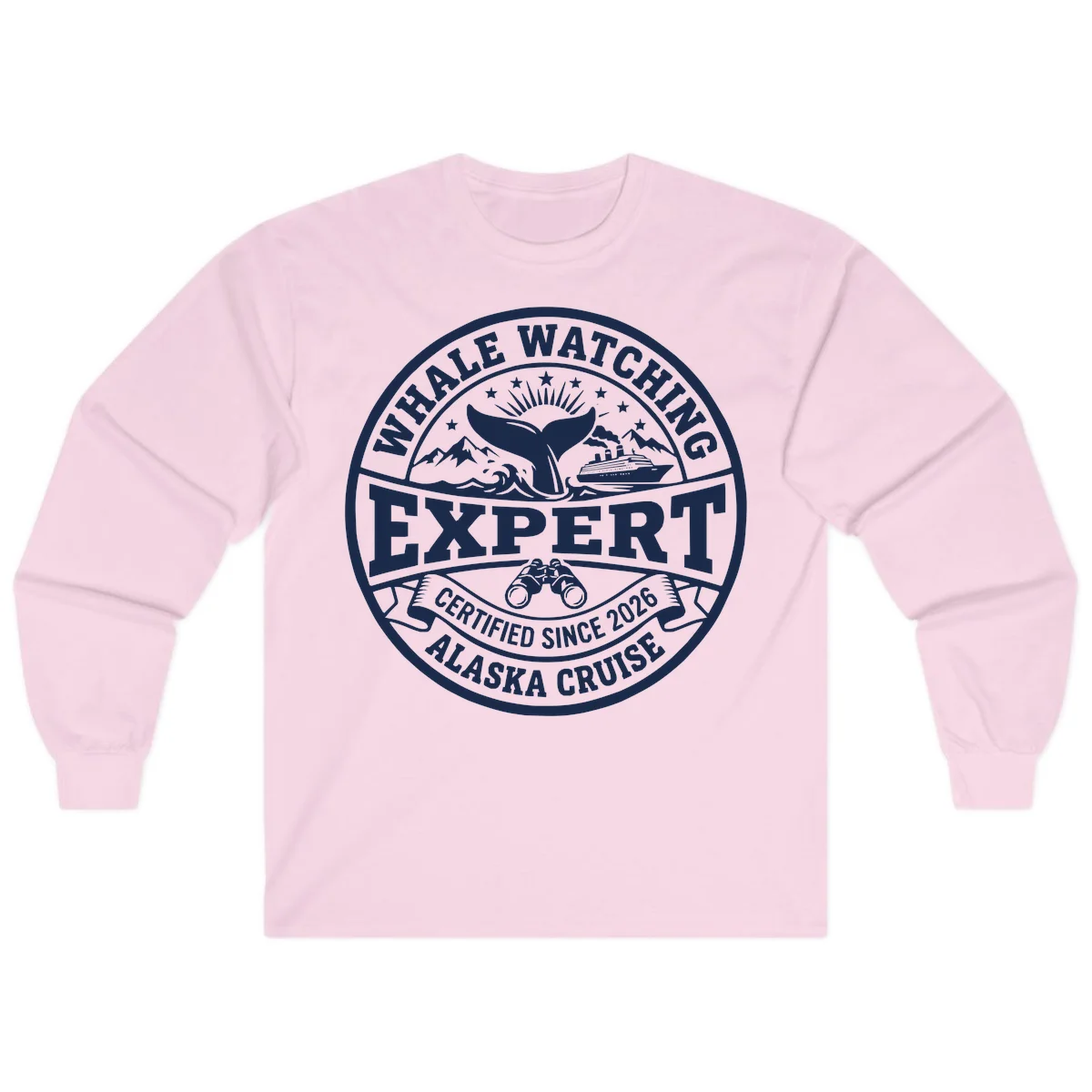 Whale Watching Expert Alaska Cruise Badge Long Sleeve in Light Pink
