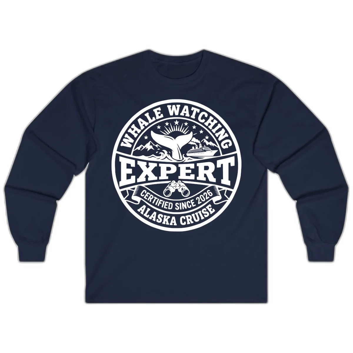 Whale Watching Expert Alaska Cruise Badge Long Sleeve in Navy