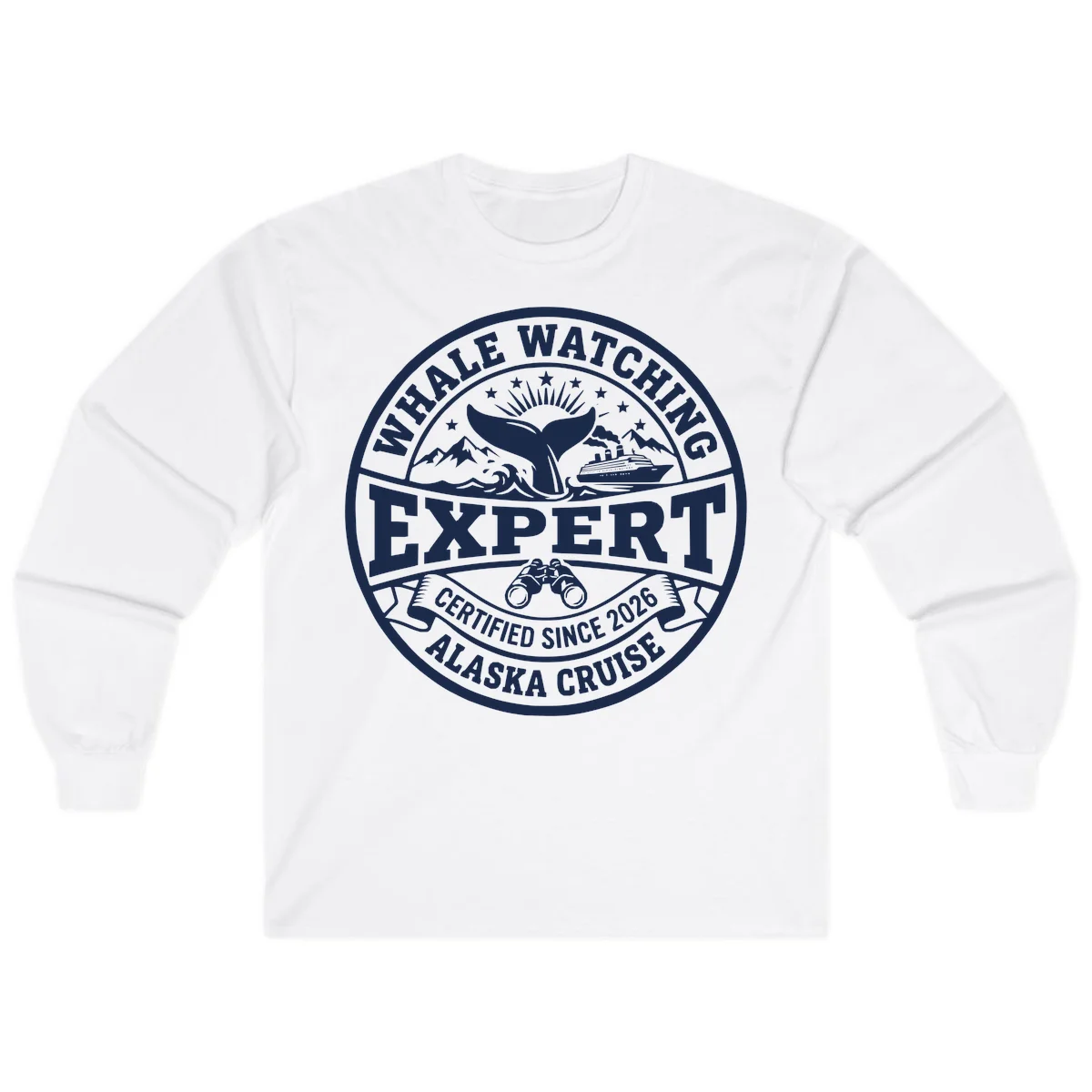 Whale Watching Expert Alaska Cruise Badge Long Sleeve in White