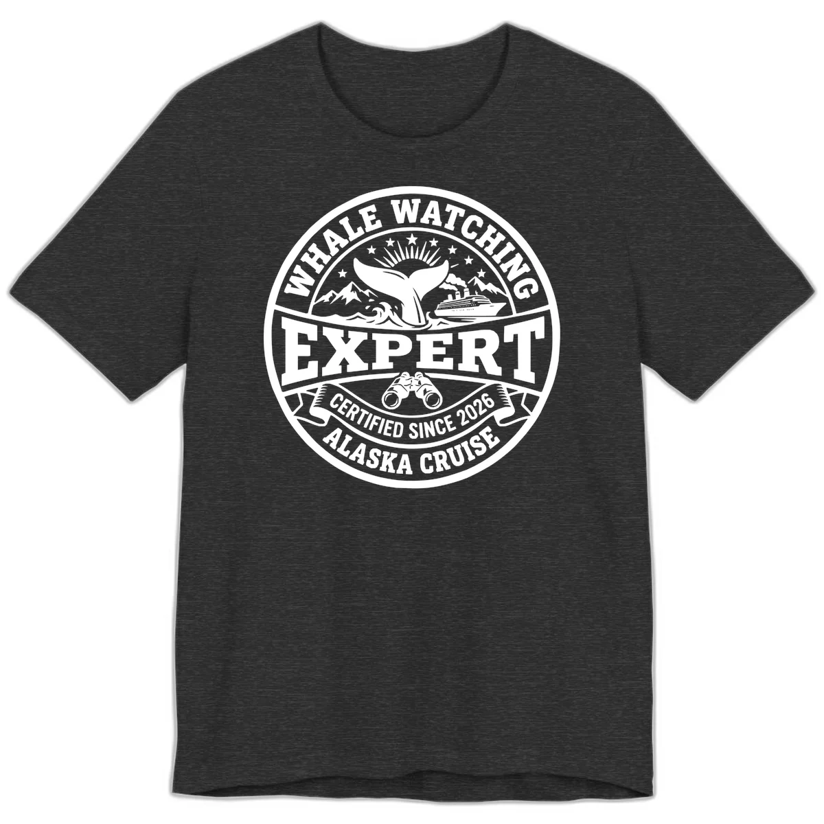 Whale Watching Expert Alaska Cruise Badge Premium Tee in Dark Grey Heather