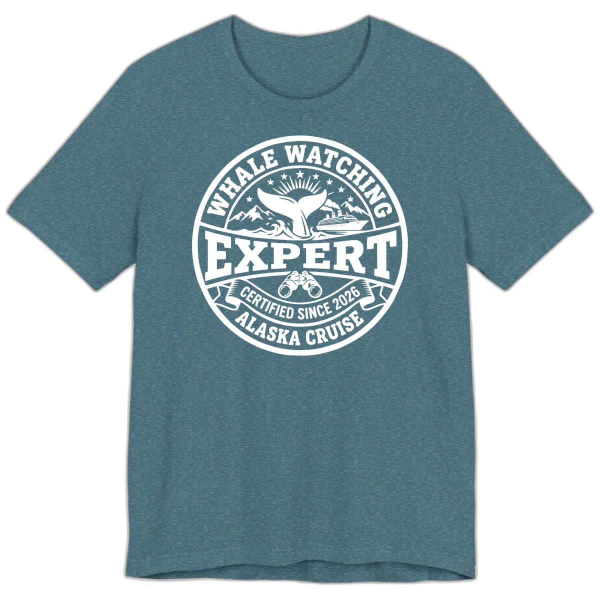 Whale Watching Expert Alaska Cruise Badge Premium Tee in Heather Deep Teal