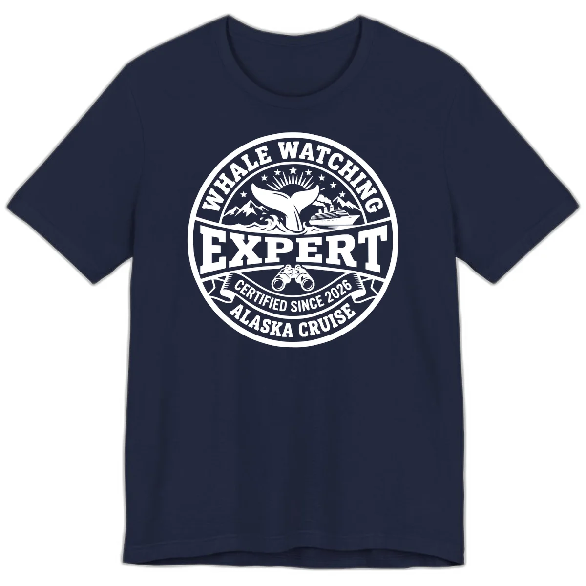 Whale Watching Expert Alaska Cruise Badge Premium Tee in Navy