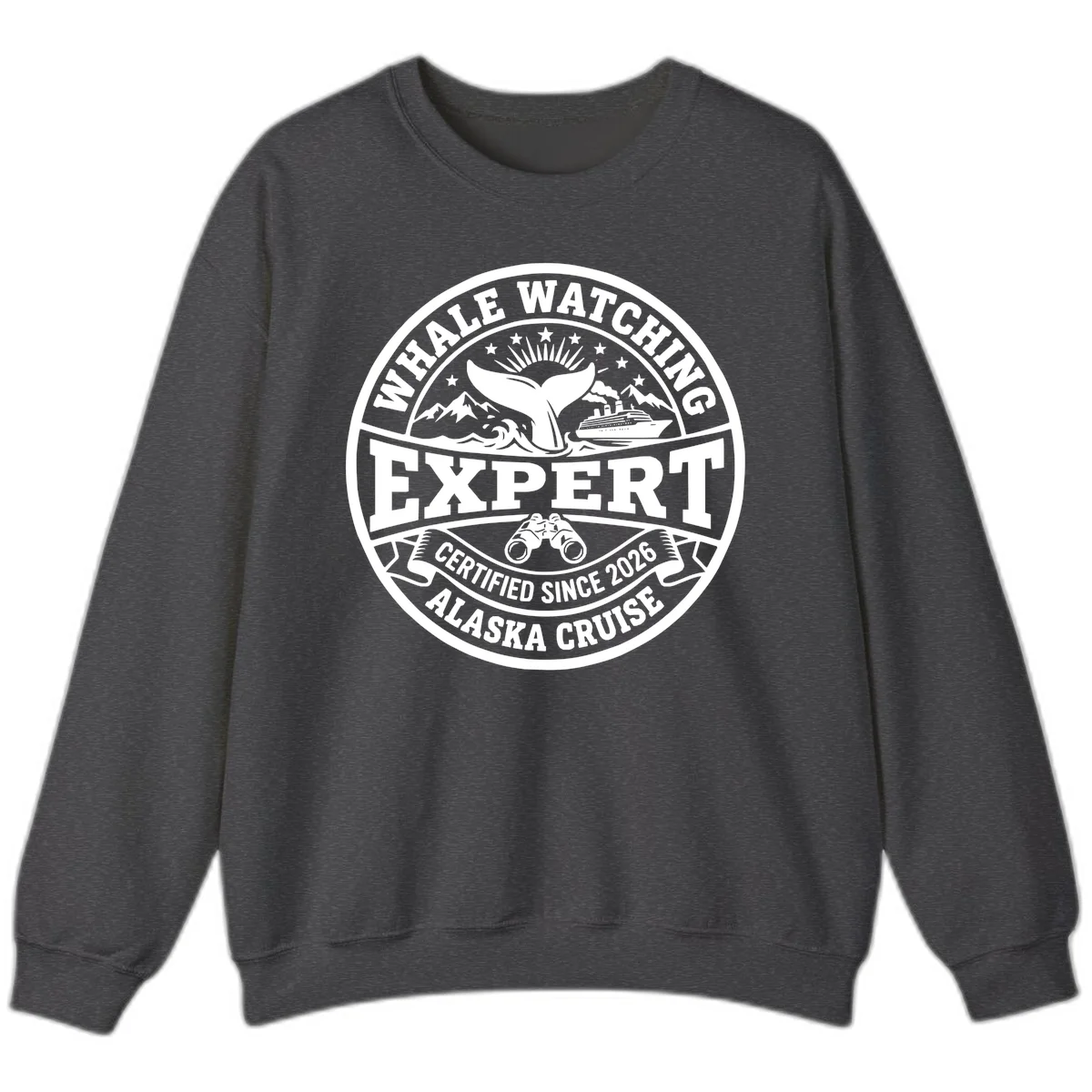 Whale Watching Expert Alaska Cruise Badge Sweatshirt in Dark Heather