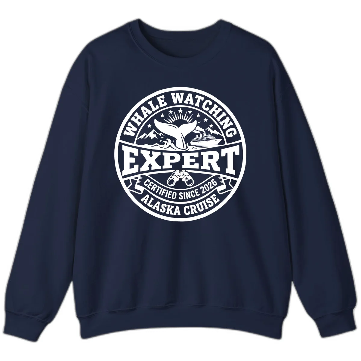 Whale Watching Expert Alaska Cruise Badge Sweatshirt in Navy