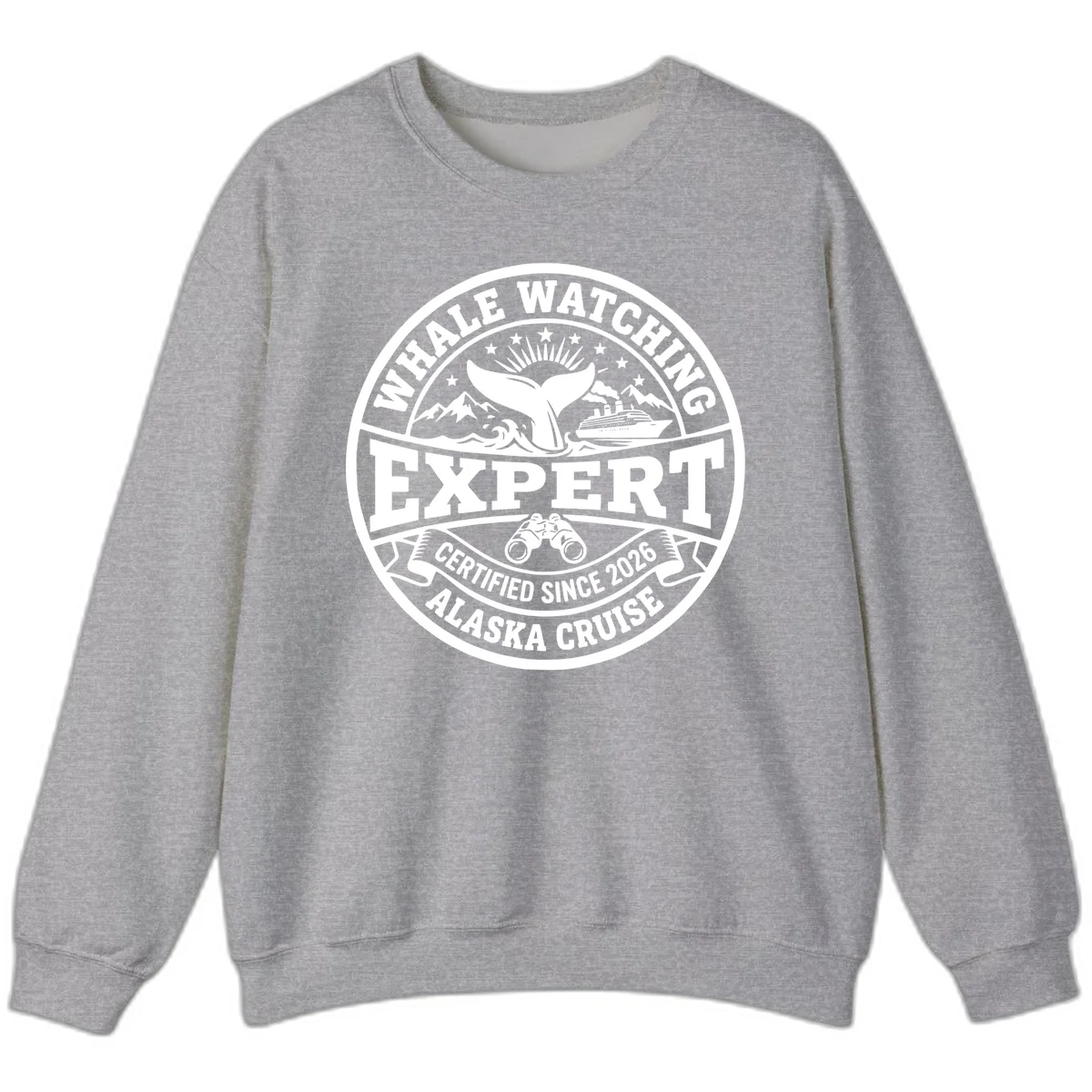 Whale Watching Expert Alaska Cruise Badge Sweatshirt in Sport Grey