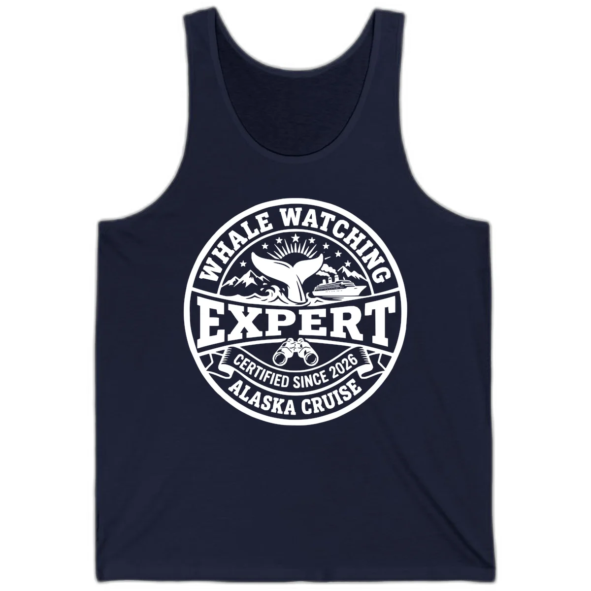 Whale Watching Expert Alaska Cruise Badge Tank in Navy