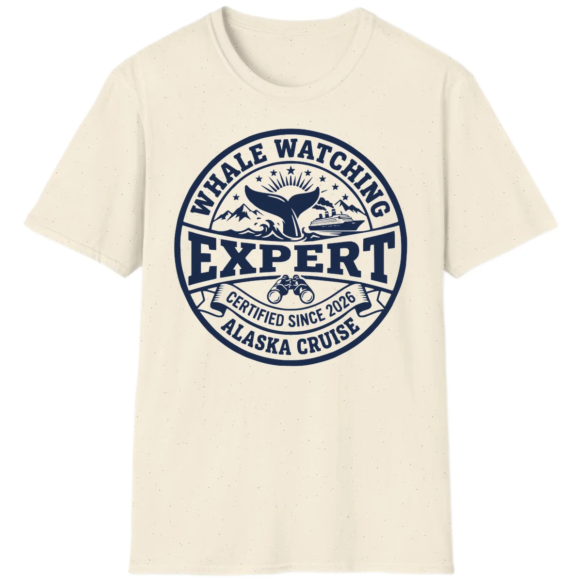 Whale Watching Expert Alaska Cruise Badge T-Shirt in Natural