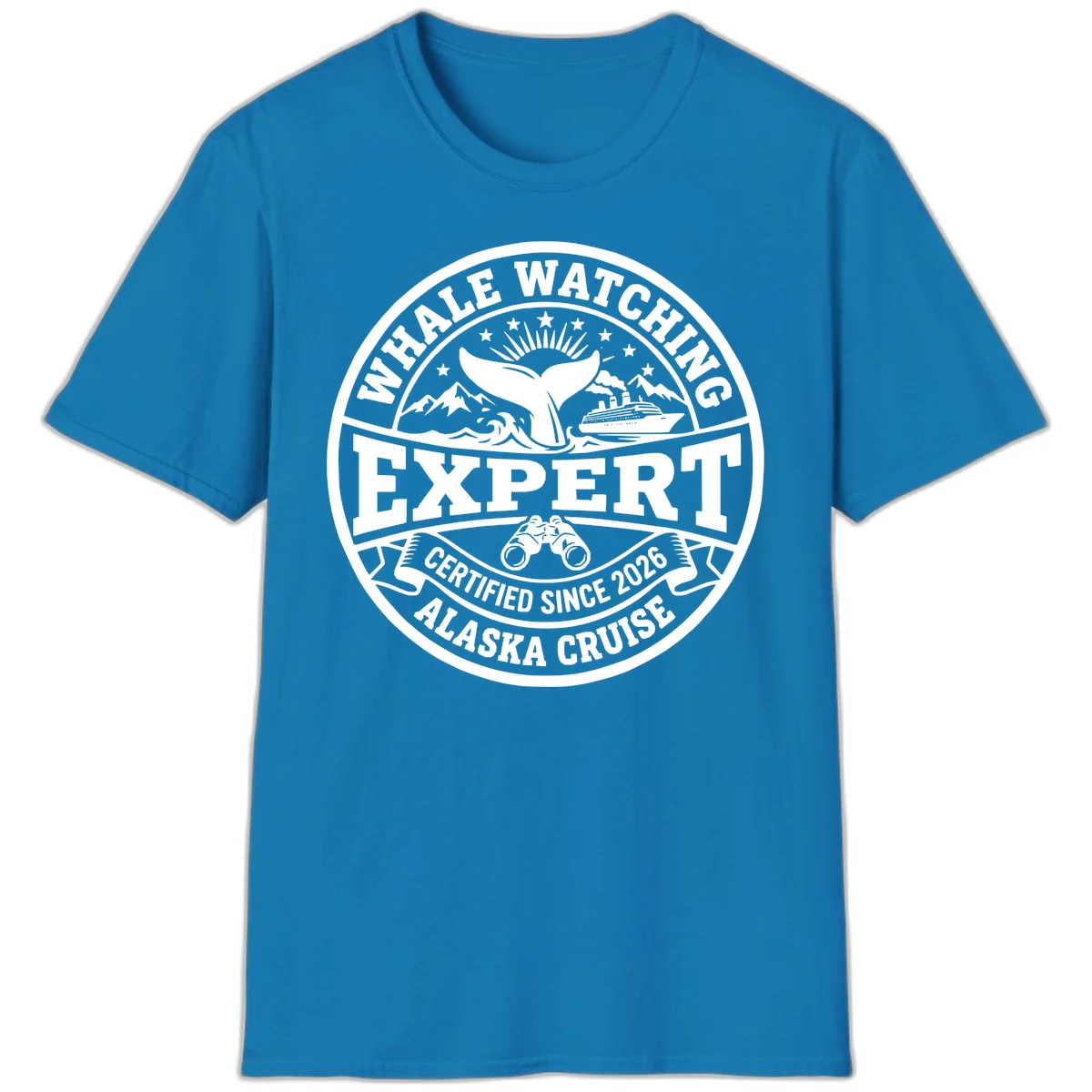 Whale Watching Expert Alaska Cruise Badge T-Shirt in Sapphire