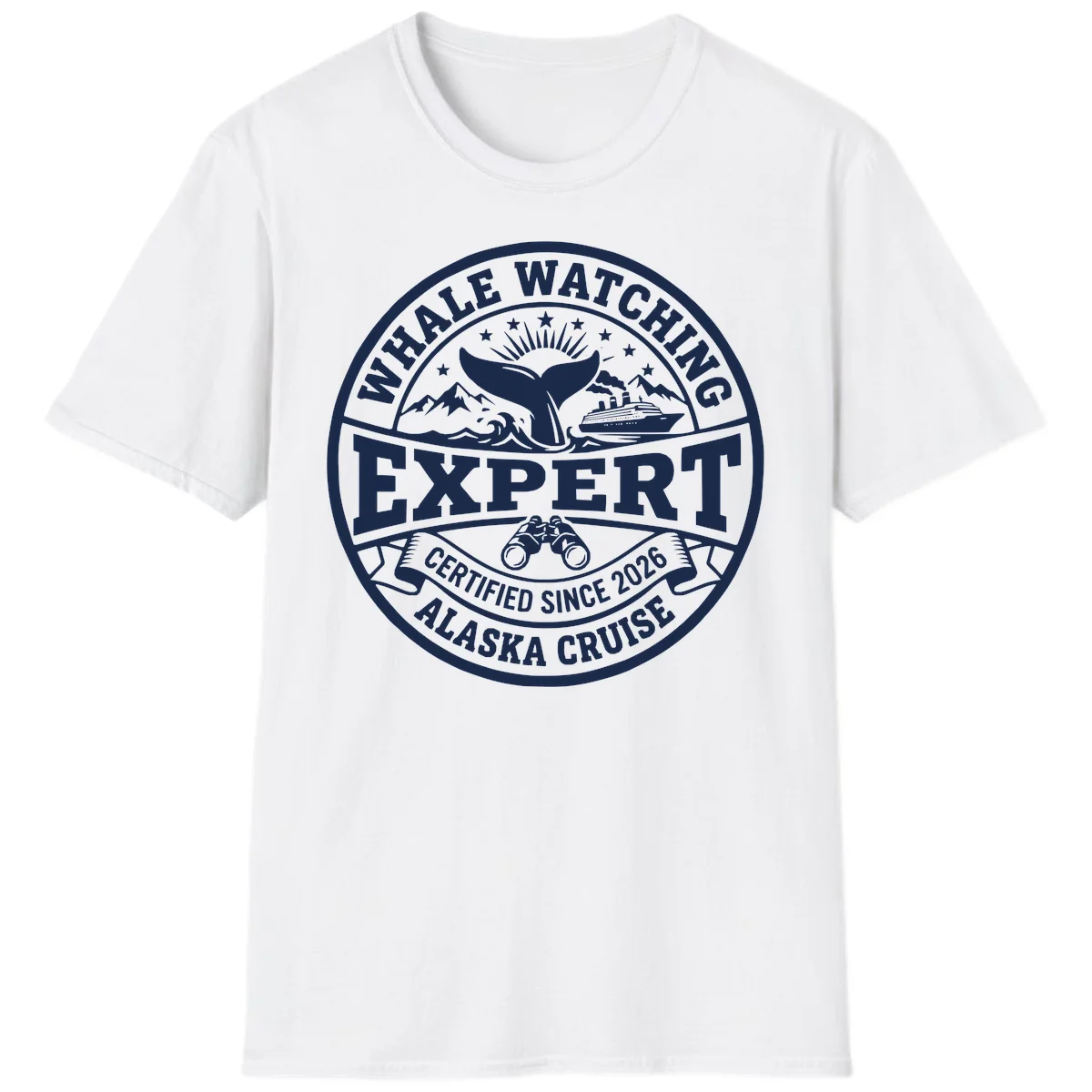 Whale Watching Expert Alaska Cruise Badge T-Shirt in White
