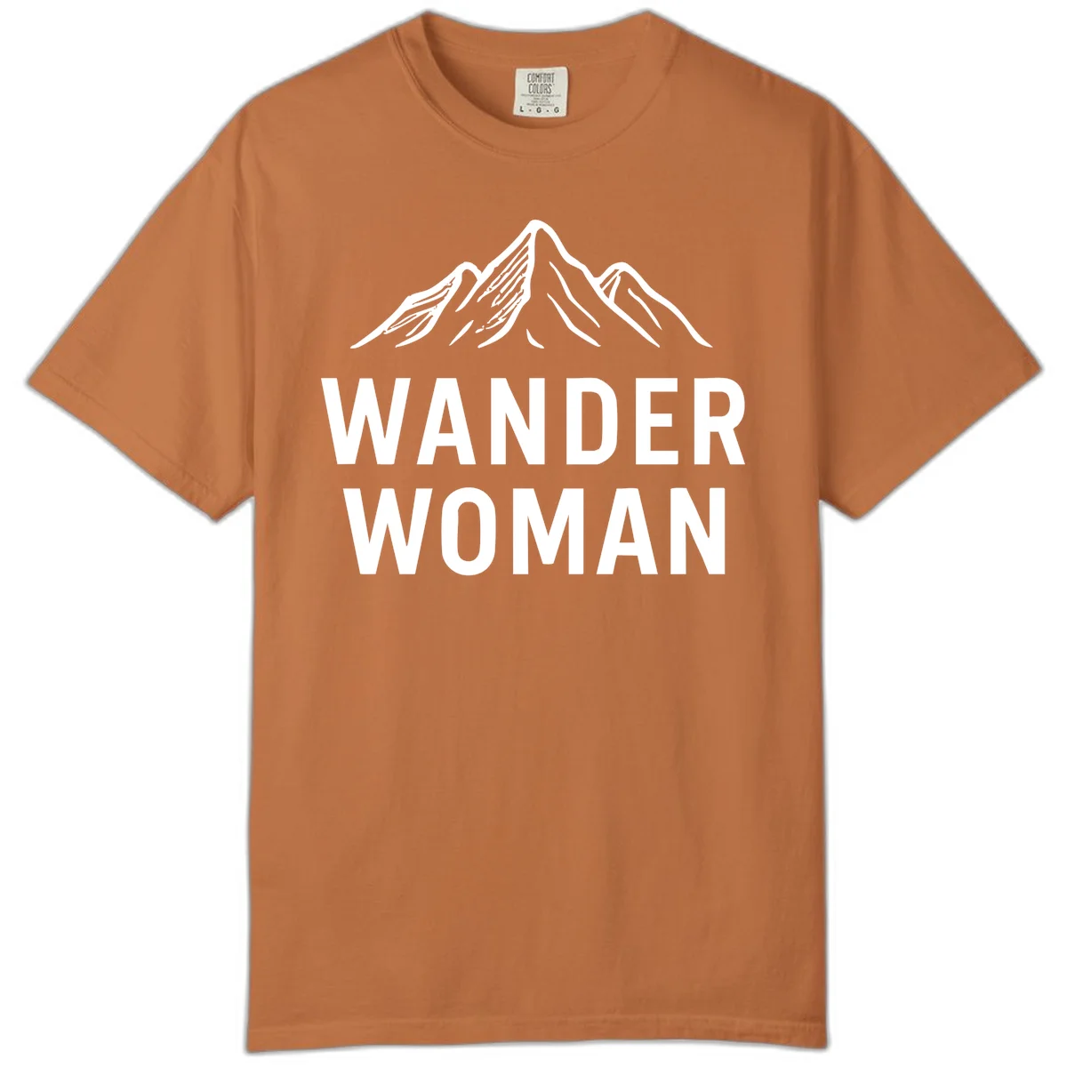 Wander woman mountain design featuring minimalist snow-capped peaks in white line art on gray background in Yam