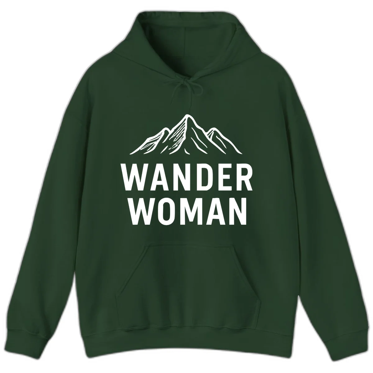 Wander woman mountain design featuring minimalist snow-capped peaks in white line art on gray background in Forest Green