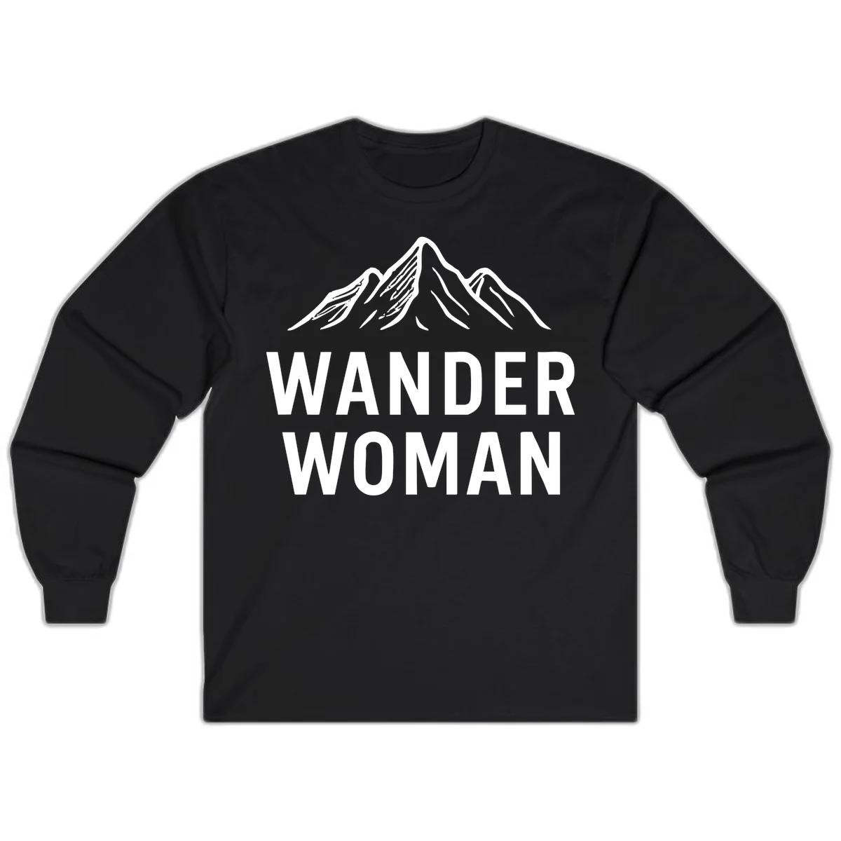 Wander woman mountain design featuring minimalist snow-capped peaks in white line art on gray background in Black