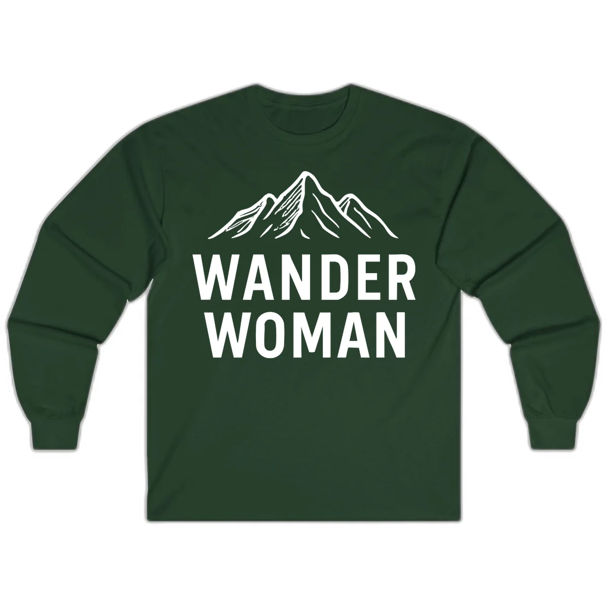 Wander woman mountain design featuring minimalist snow-capped peaks in white line art on gray background in Forest Green