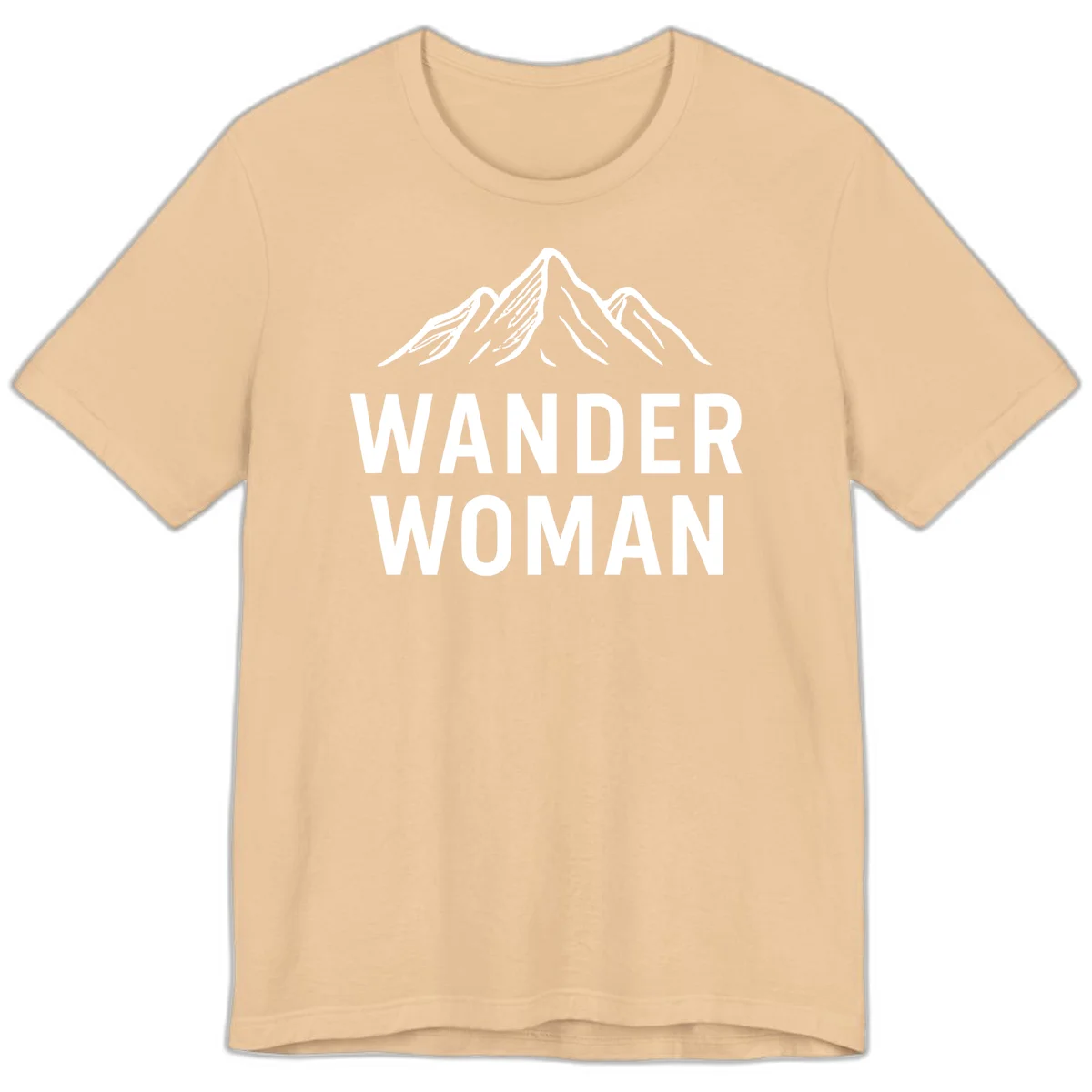 Wander woman mountain design featuring minimalist snow-capped peaks in white line art on gray background in Sand Dune