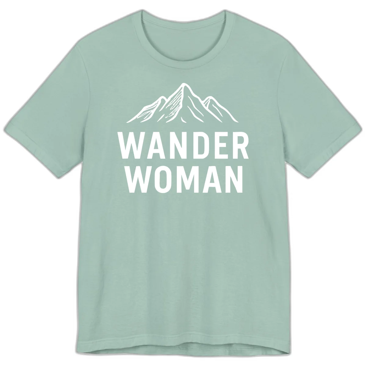 Wander woman mountain design featuring minimalist snow-capped peaks in white line art on gray background in Dusty Blue