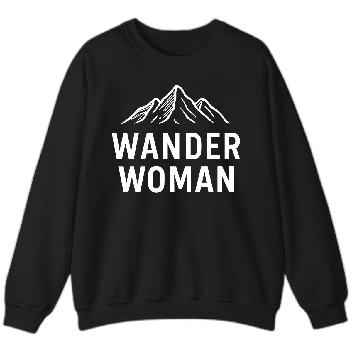 Wander woman mountain design featuring minimalist snow-capped peaks in white line art on gray background in Black