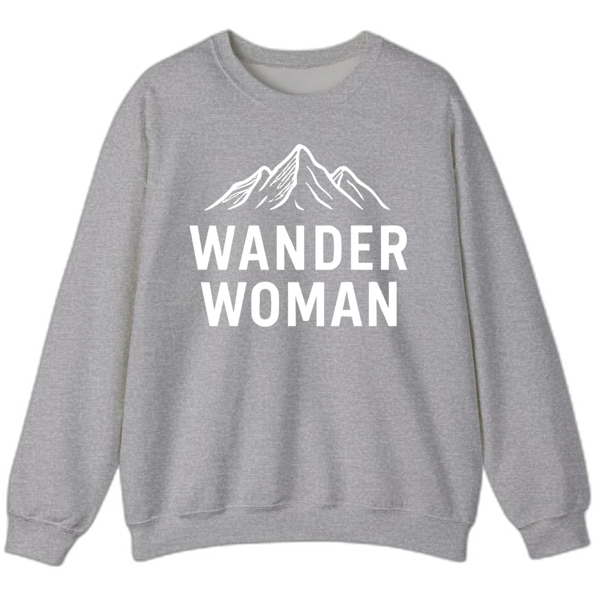 Wander woman mountain design featuring minimalist snow-capped peaks in white line art on gray background in Sport Grey