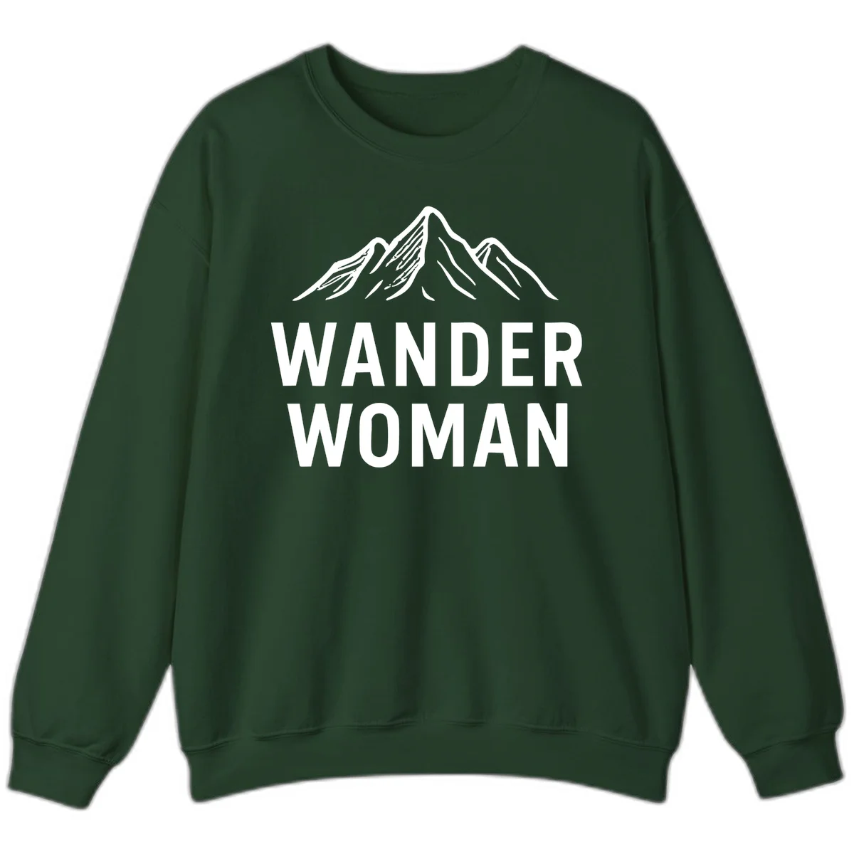 Wander woman mountain design featuring minimalist snow-capped peaks in white line art on gray background in Forest Green