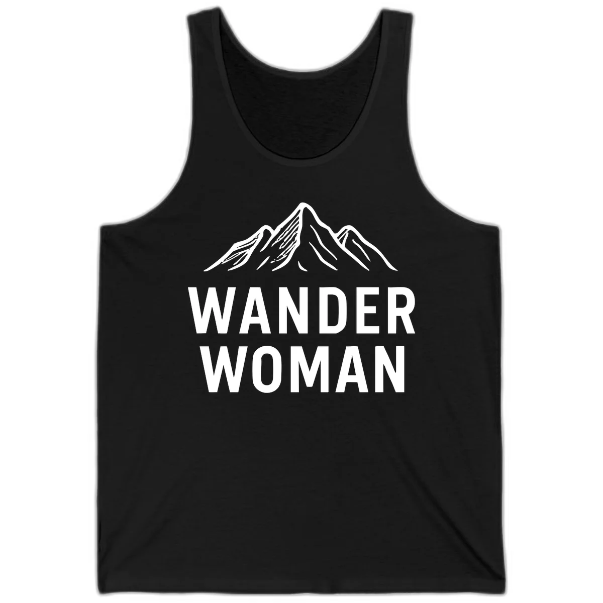 Wander woman mountain design featuring minimalist snow-capped peaks in white line art on gray background in Black