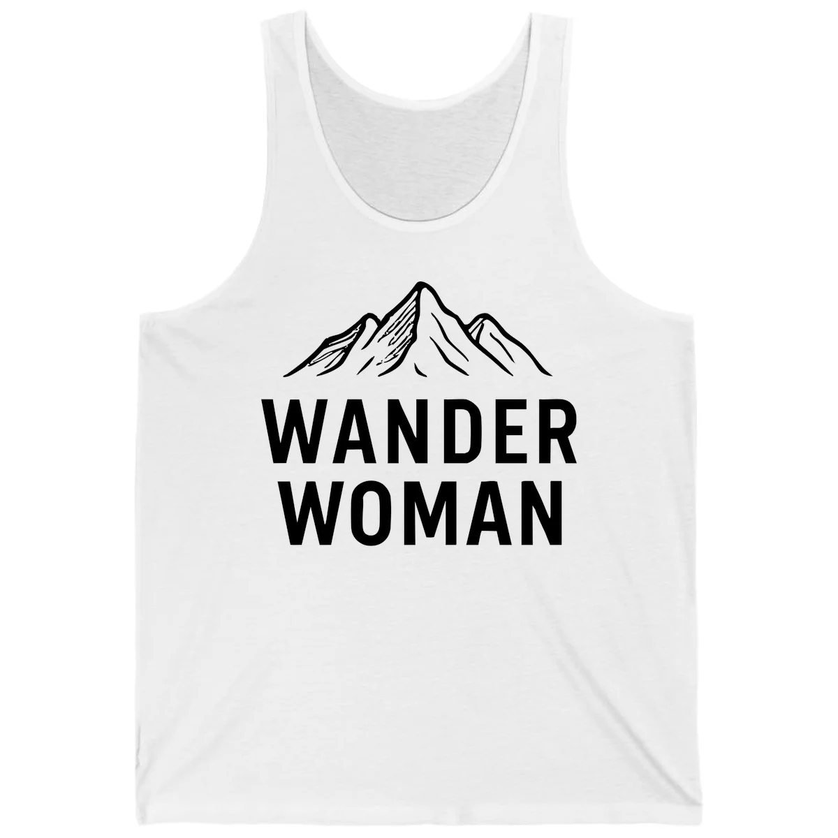 Wander woman mountain design featuring minimalist snow-capped peaks in white line art on gray background in White