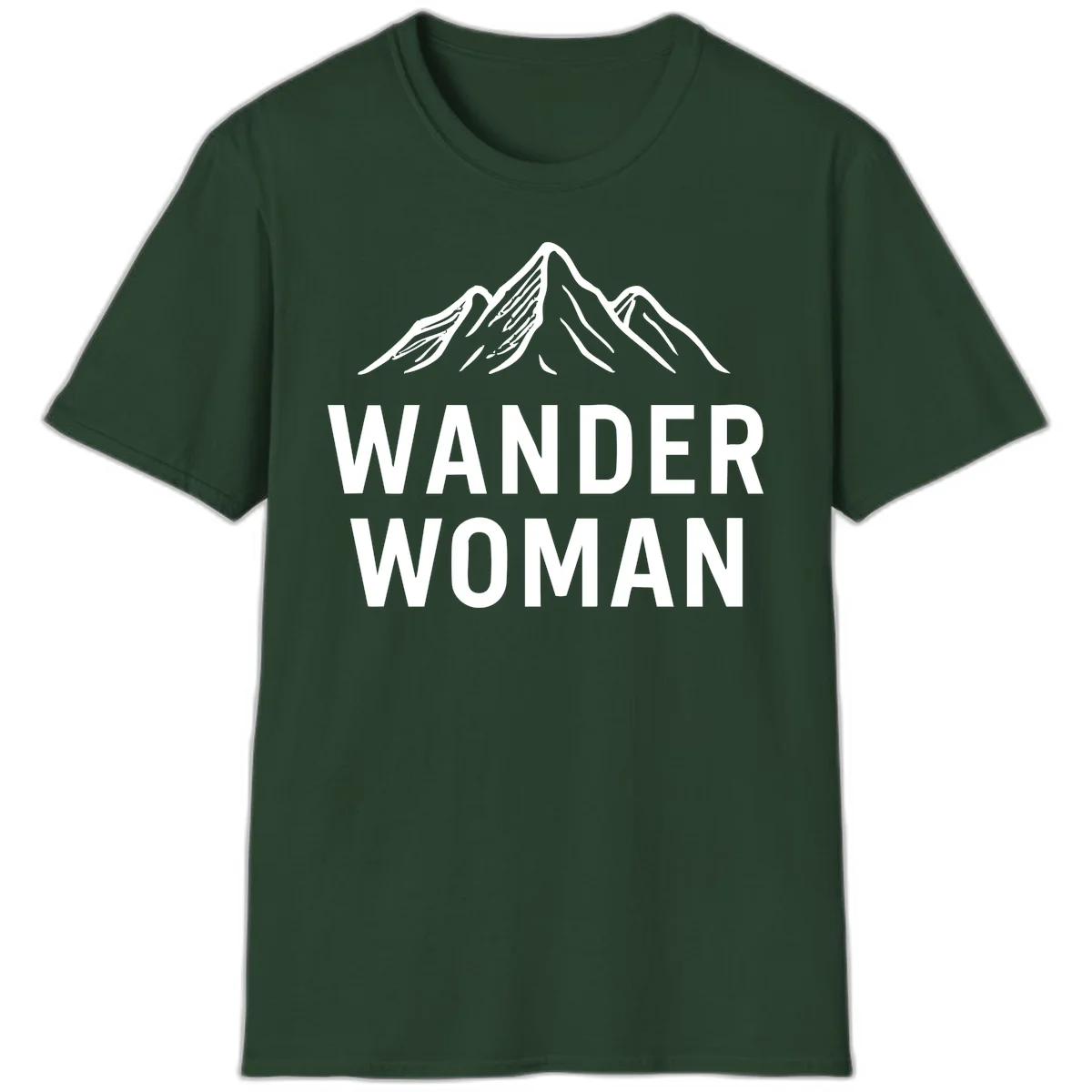 Wander woman mountain design featuring minimalist snow-capped peaks in white line art on gray background in Forest Green