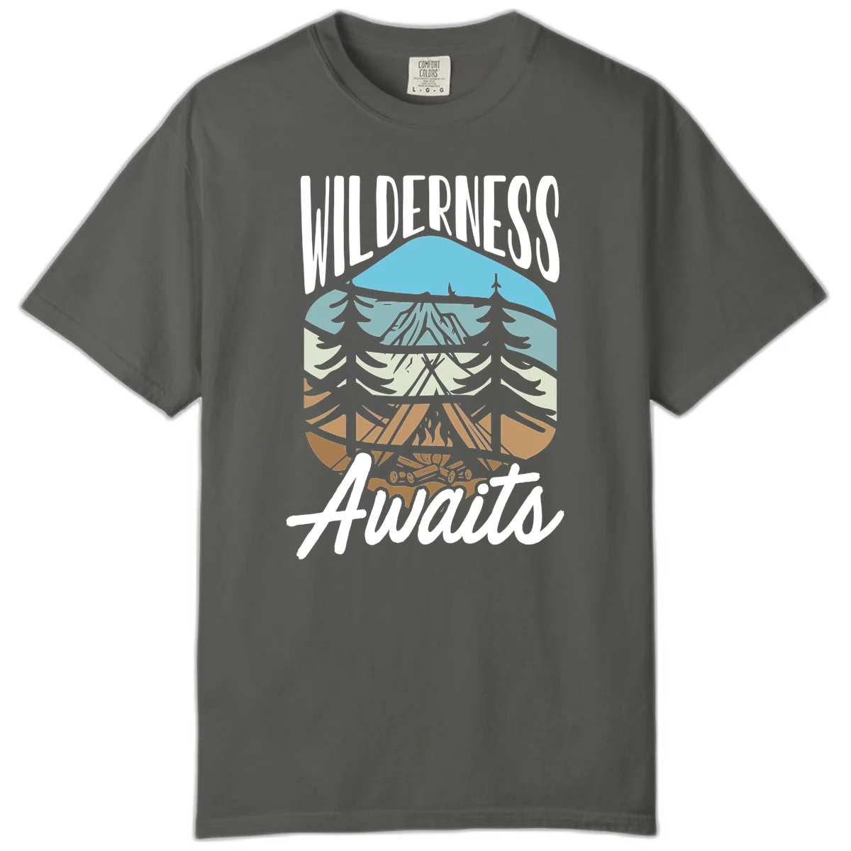 Wilderness awaits layered design showing mountain, forest, and underground ecosystem cross-section with white text. in Pepper