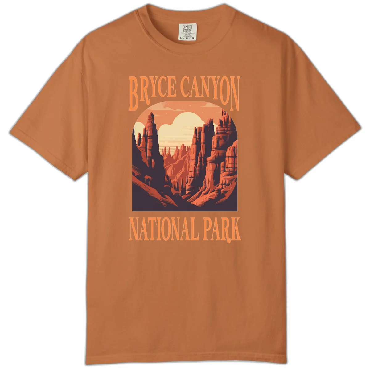 Vintage travel poster illustration of Bryce Canyon hoodoos with sunset sky and rock formations in Yam