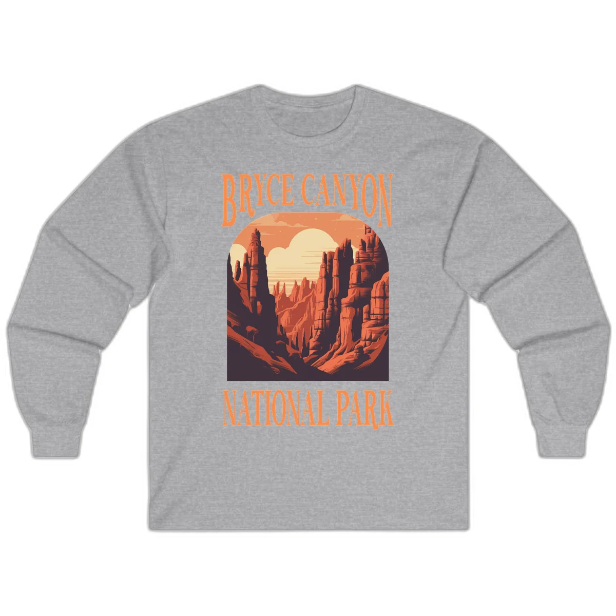 Vintage travel poster illustration of Bryce Canyon hoodoos with sunset sky and rock formations in Sport Grey