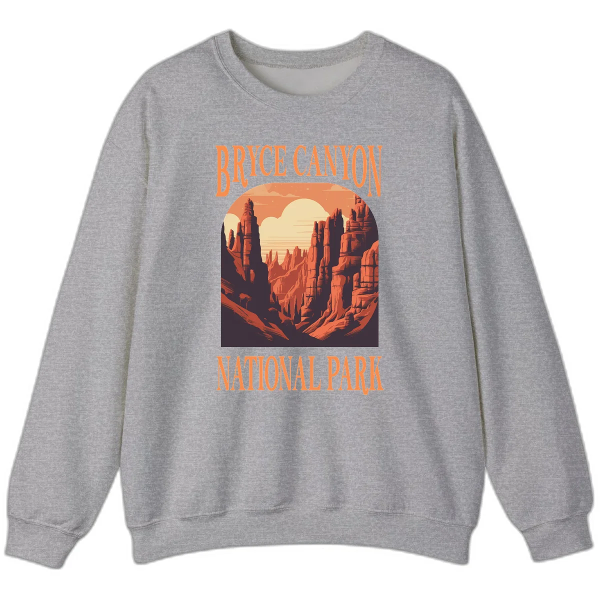 Vintage travel poster illustration of Bryce Canyon hoodoos with sunset sky and rock formations in Sport Grey