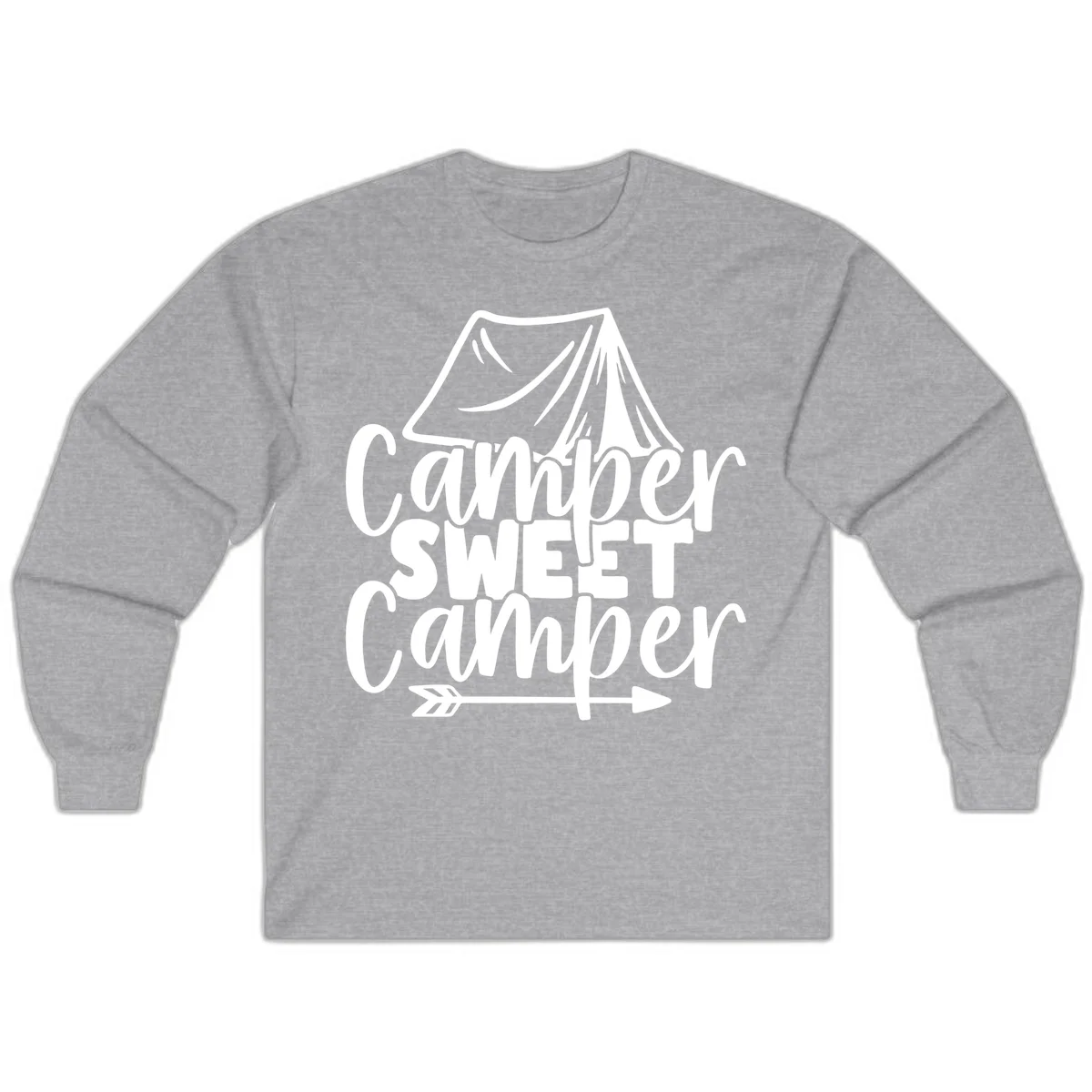 Camper Sweet Camper design with tent illustration and playful camping text in Sport Grey