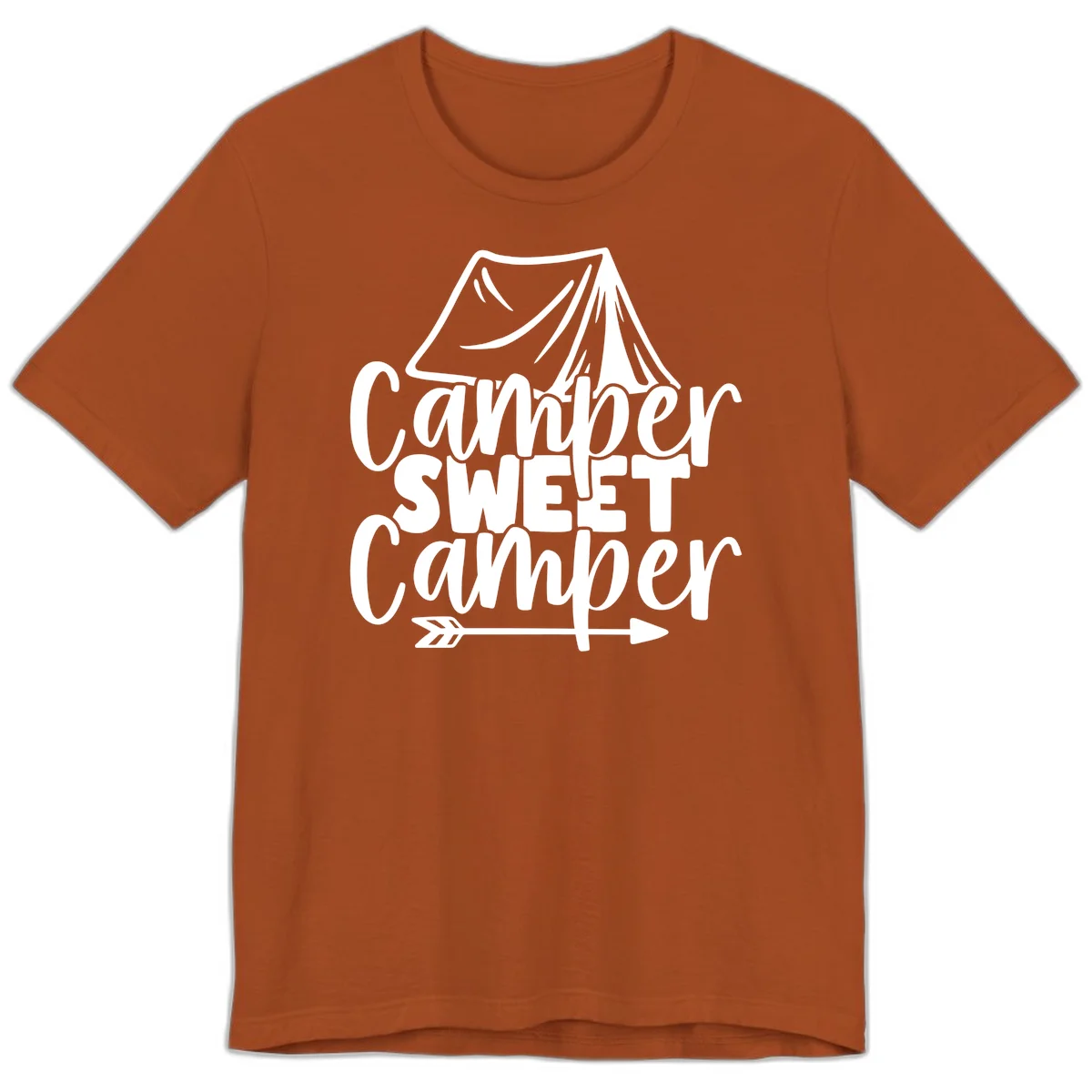 Camper Sweet Camper design with tent illustration and playful camping text in Autumn