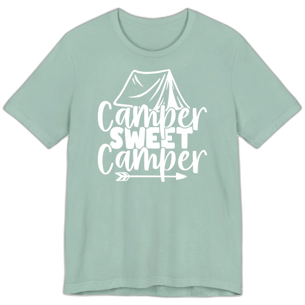 Camper Sweet Camper design with tent illustration and playful camping text in Dusty Blue