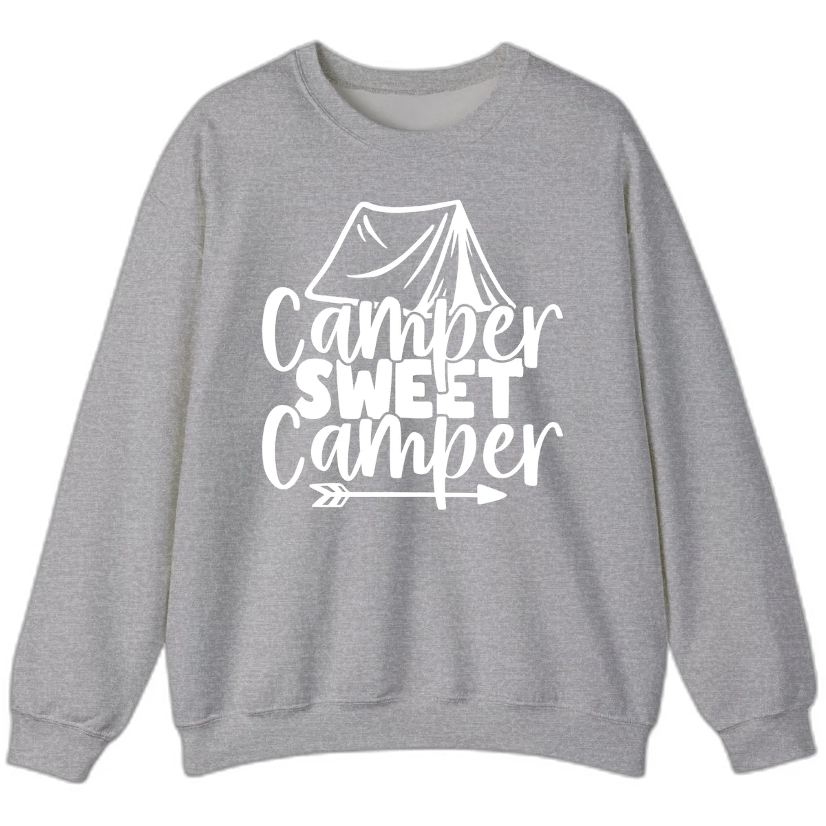 Camper Sweet Camper design with tent illustration and playful camping text in Sport Grey