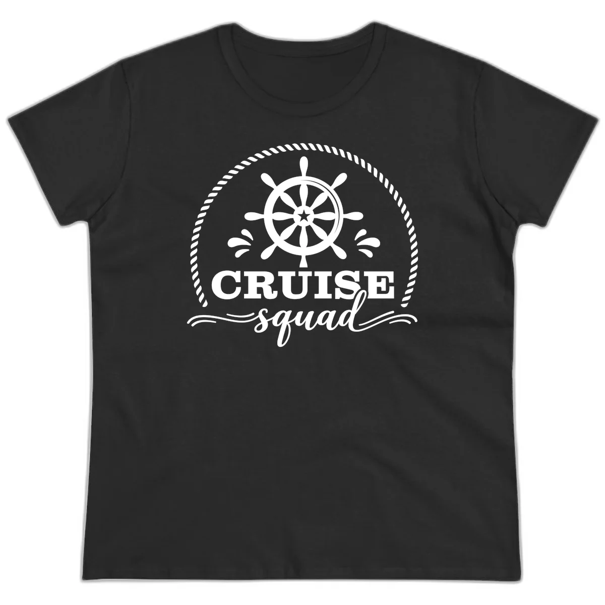 Cruise Squad Nautical Wheel Ladies Tee in Black