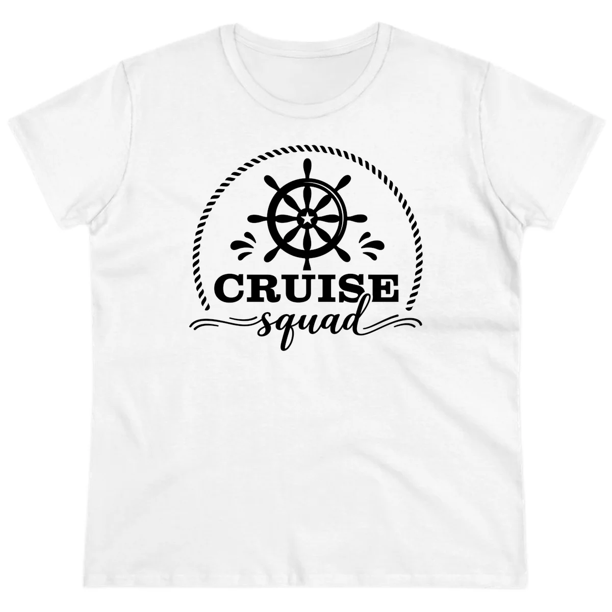 Cruise Squad Nautical Wheel Ladies Tee in White
