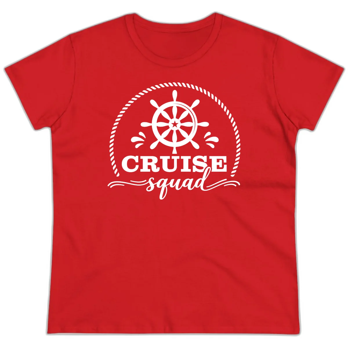 Cruise Squad Nautical Wheel Ladies Tee in Red